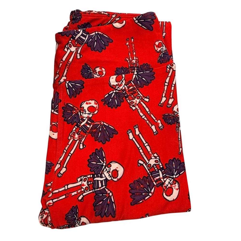 LuLaRoe Skeleton Leggings Red Goth Grunge Punk Print One Size OS Womens